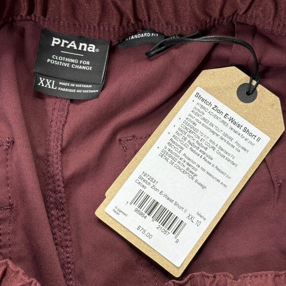 prAna Stretch Zion E-Waist Short II Men 2XL Maroon Red Hybrid Belted 10" Cargo - Picture 6 of 15